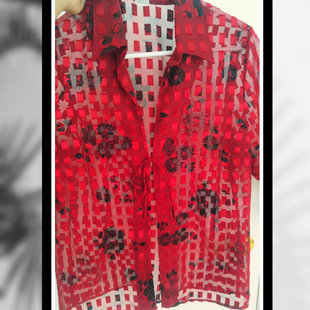 NOTATIONS Sheer Checkered Bell Sleeve Blouse #3026p - Picture 5 of 5